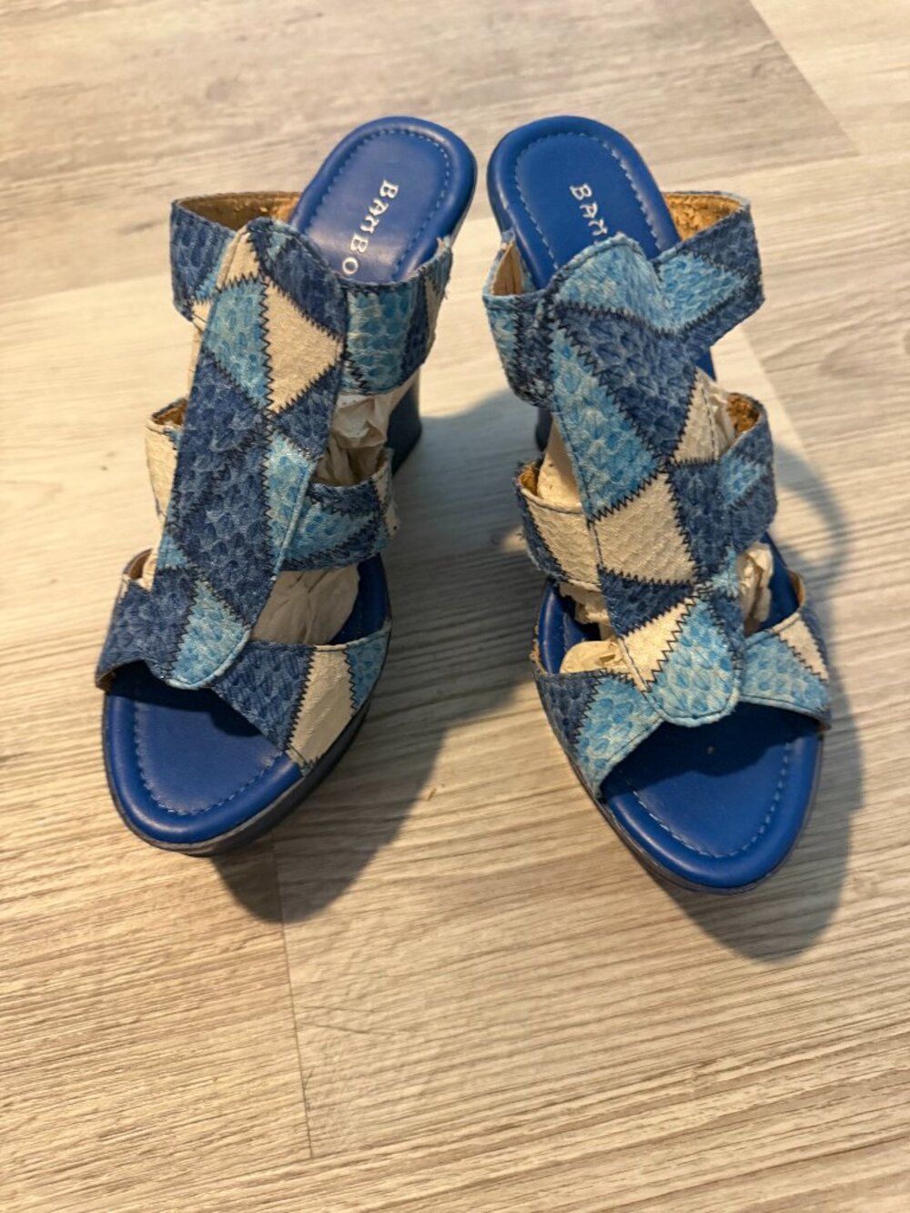 Bamboo Blue Patchwork Platform Wedge